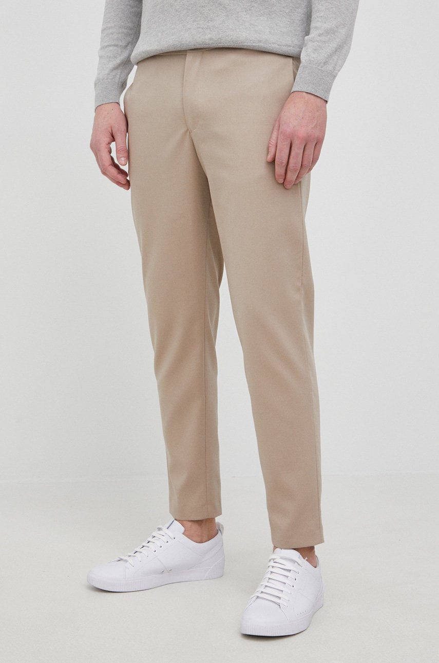 Selected pantaloni barbati, culoarea bej, cu fason chinos