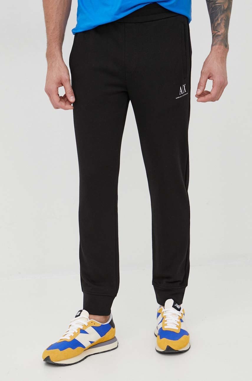 Armani Exchange Pantaloni De Trening Din Bumbac Barbati, Culoarea Negru, Cu Imprimeu