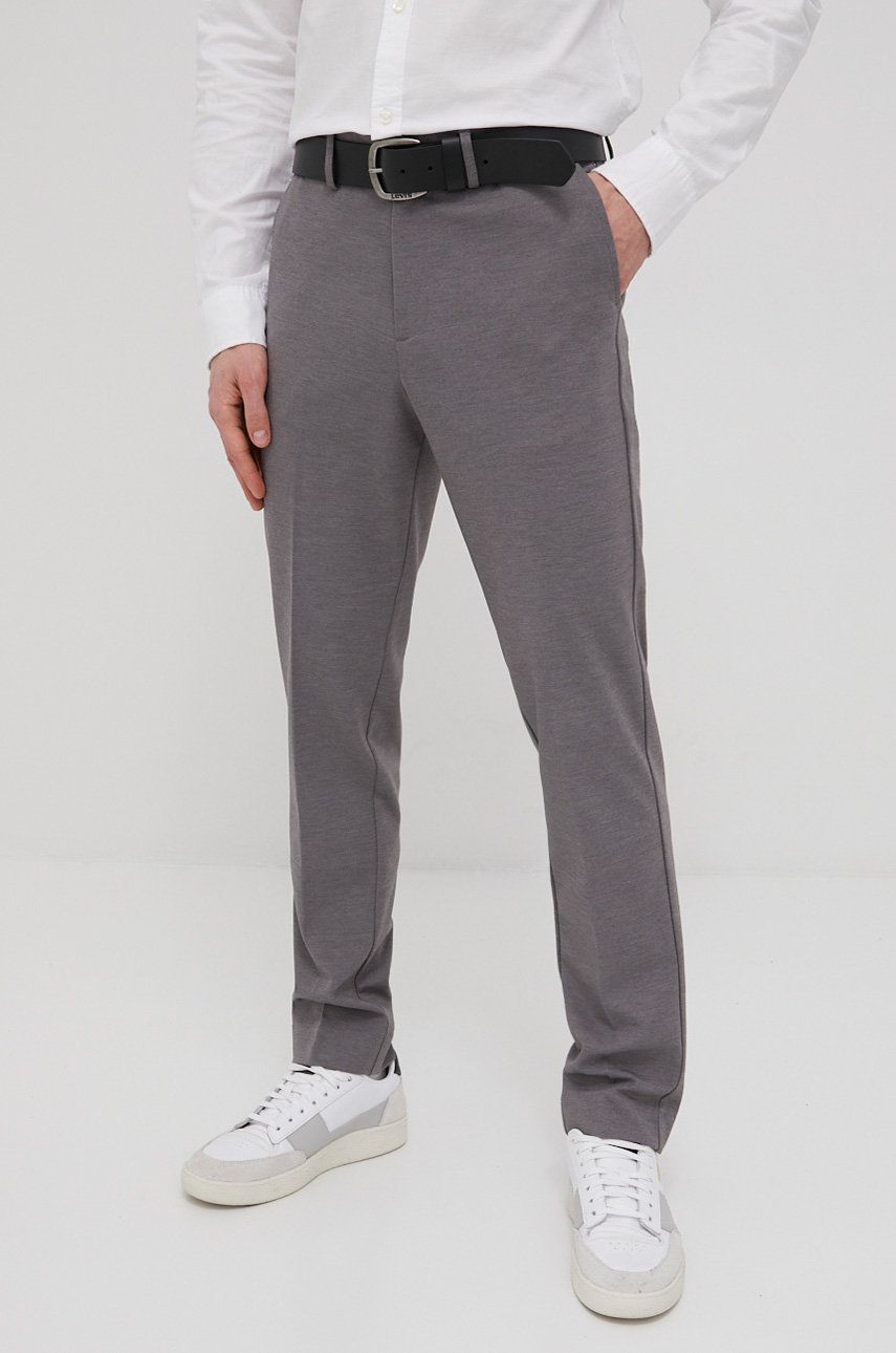Kalhoty Premium by Jack&Jones pánské, šedá barva, přiléhavé - šedá -  Hlavní materiál: 80% Poly