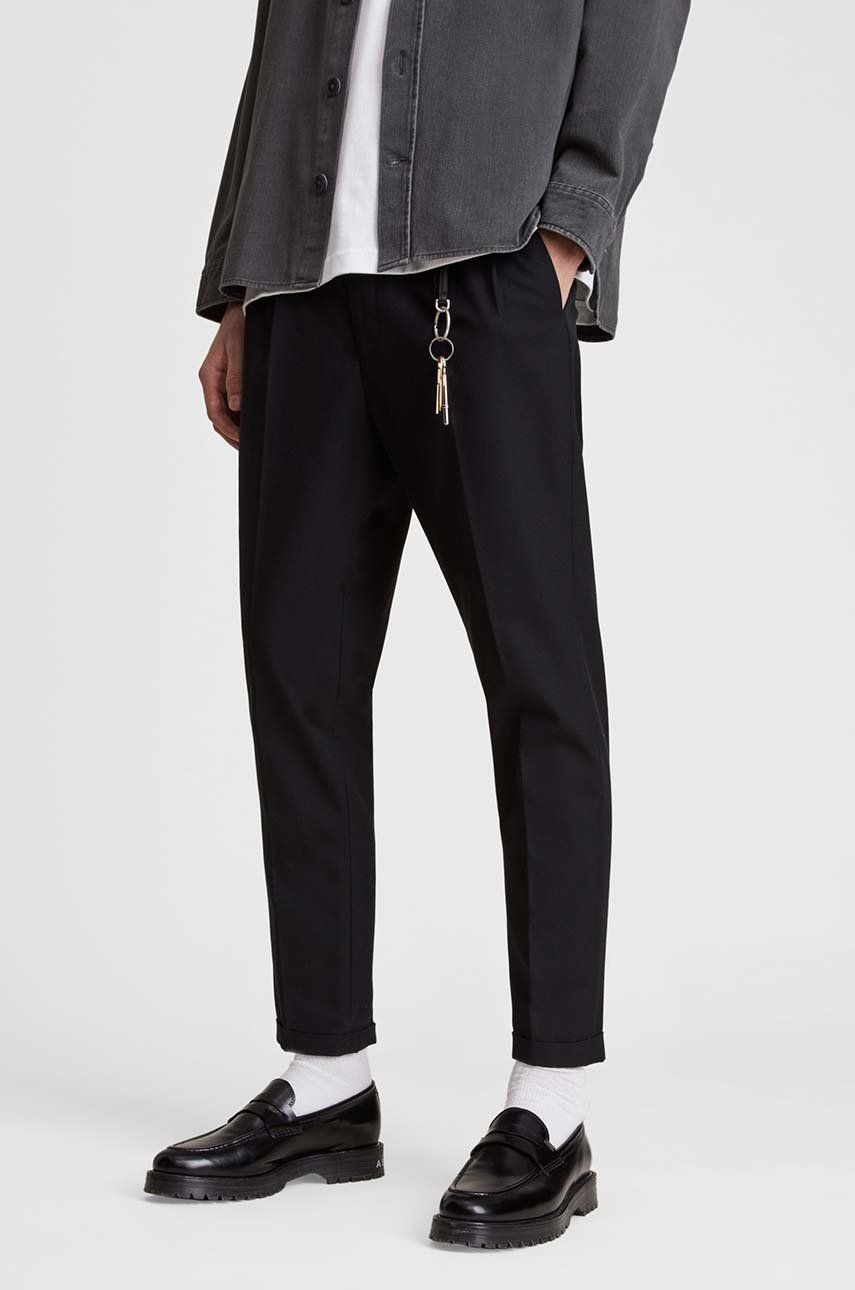 Kalhoty AllSaints pánské, černá barva, ve střihu cargo - černá -  100% Bavlna