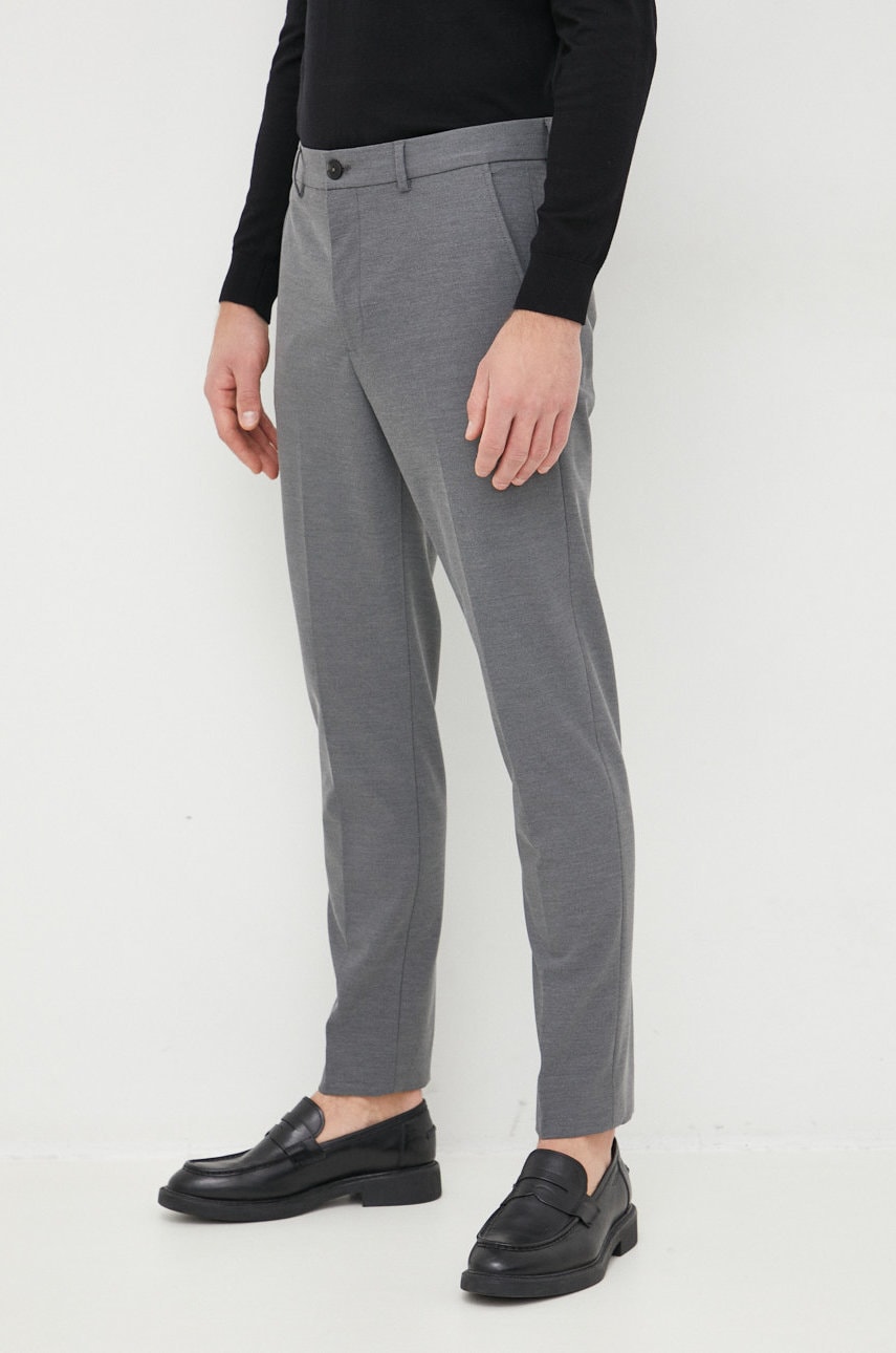 Selected homme pantaloni barbati, culoarea gri, drept