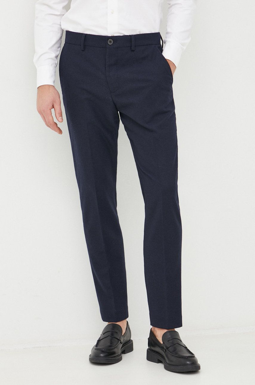 Selected Homme pantaloni din lana barbati, culoarea albastru marin, drept image6