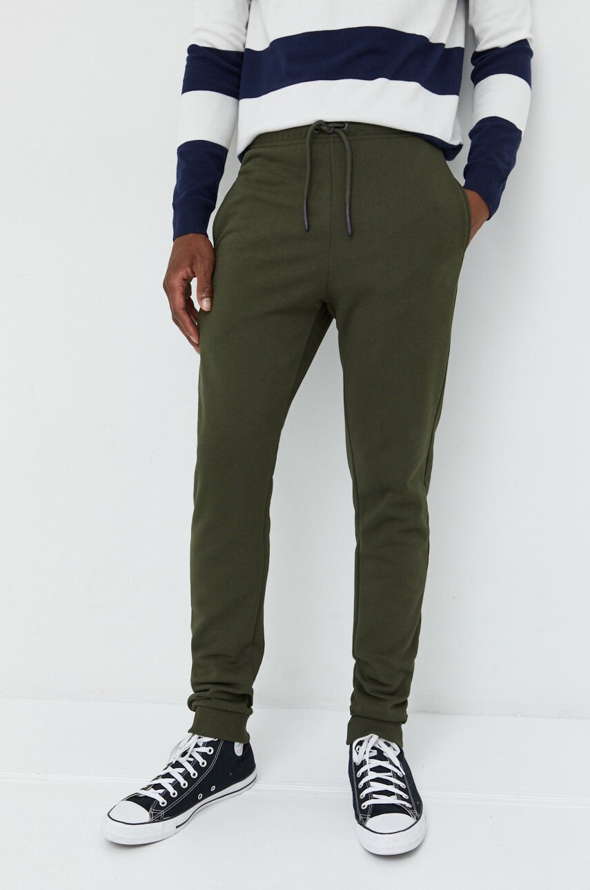 Only & sons pantaloni de trening barbati, culoarea verde, neted