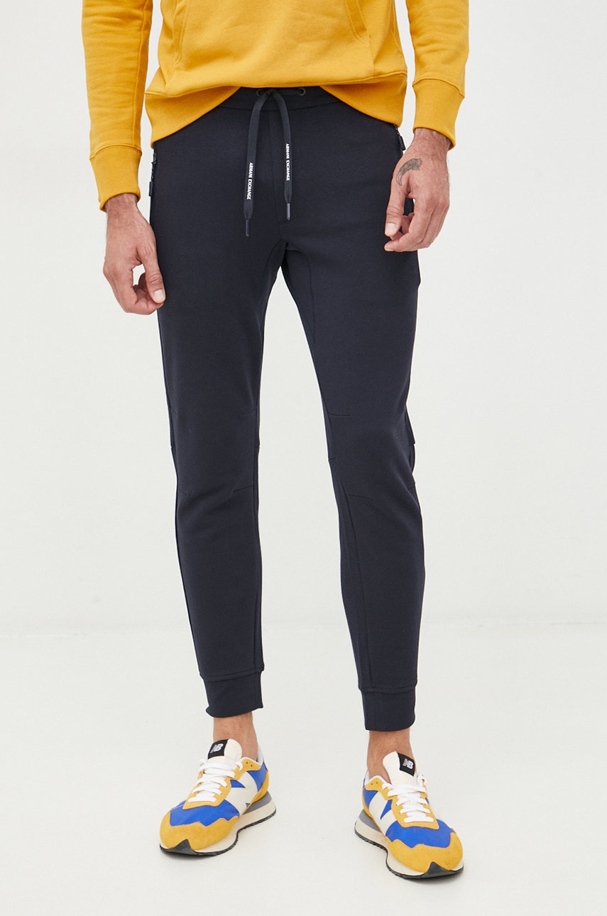 Armani Exchange Pantaloni Barbati, Culoarea Albastru Marin, Neted