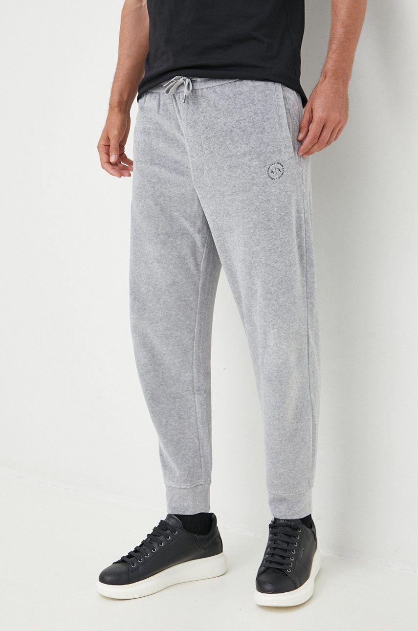 Armani Exchange pantaloni de trening barbati, culoarea gri, neted answear.ro imagine 2022