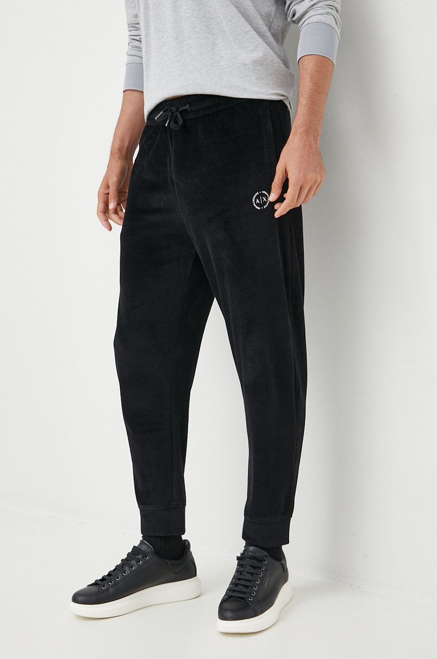 Armani Exchange pantaloni de trening barbati, culoarea negru, neted answear.ro imagine 2022
