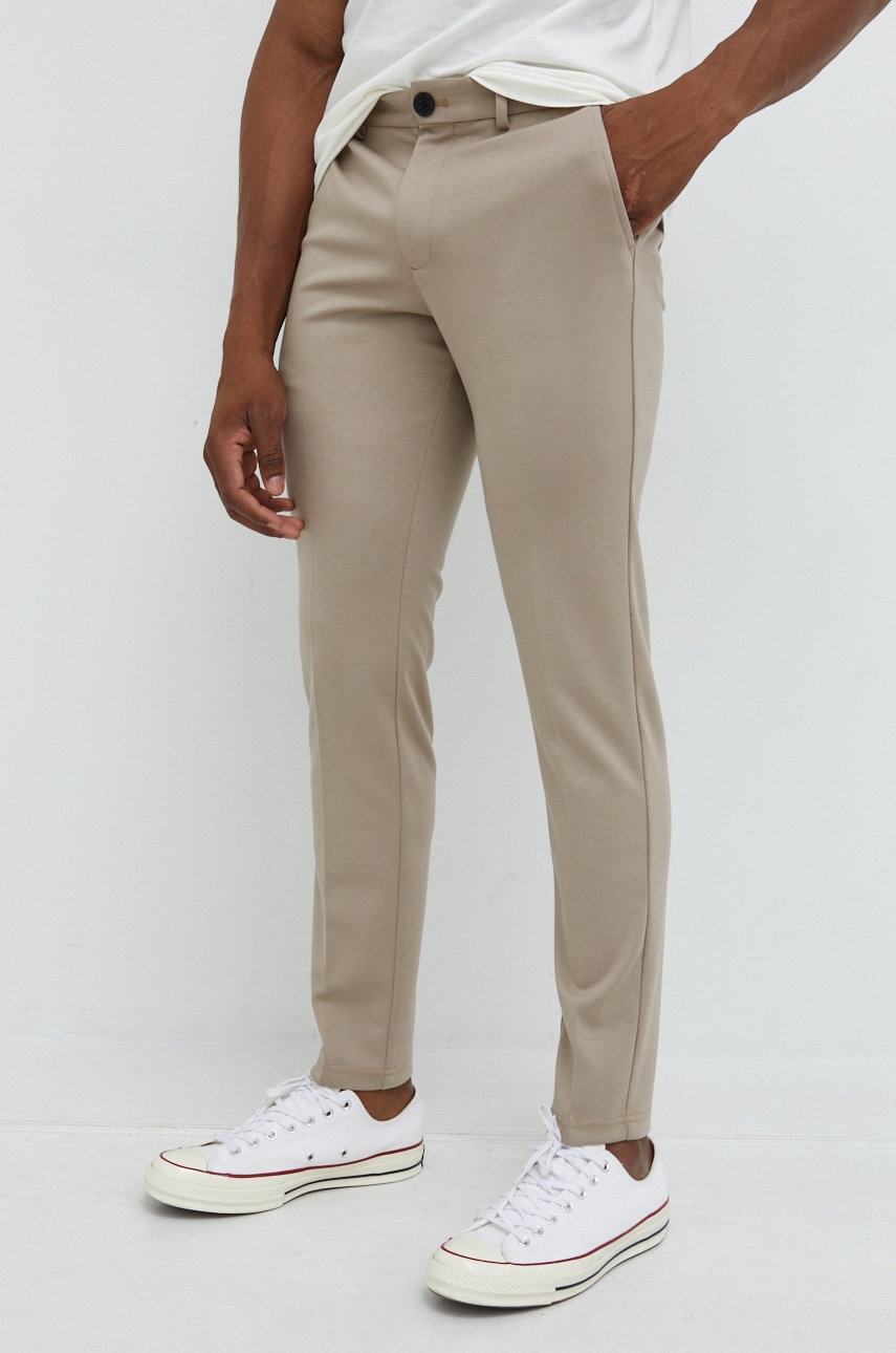 Jack & jones pantaloni barbati, culoarea bej, mulata
