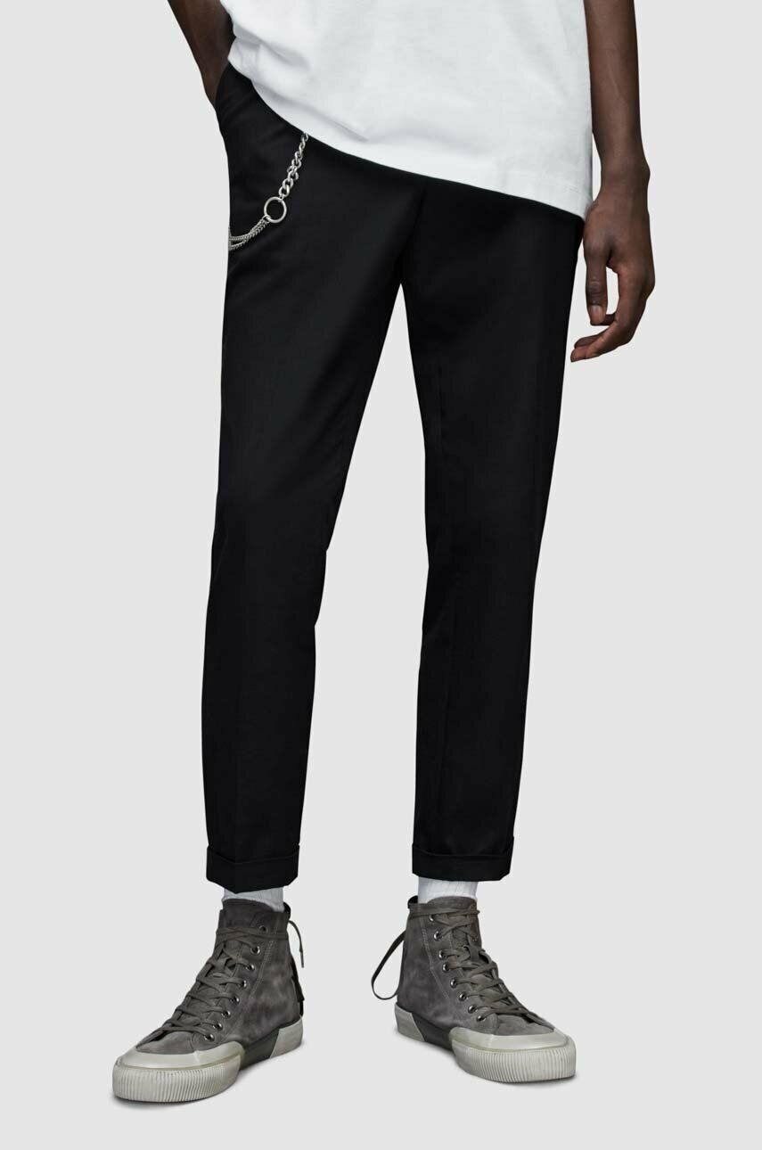 AllSaints pantaloni barbati, culoarea negru, mulata