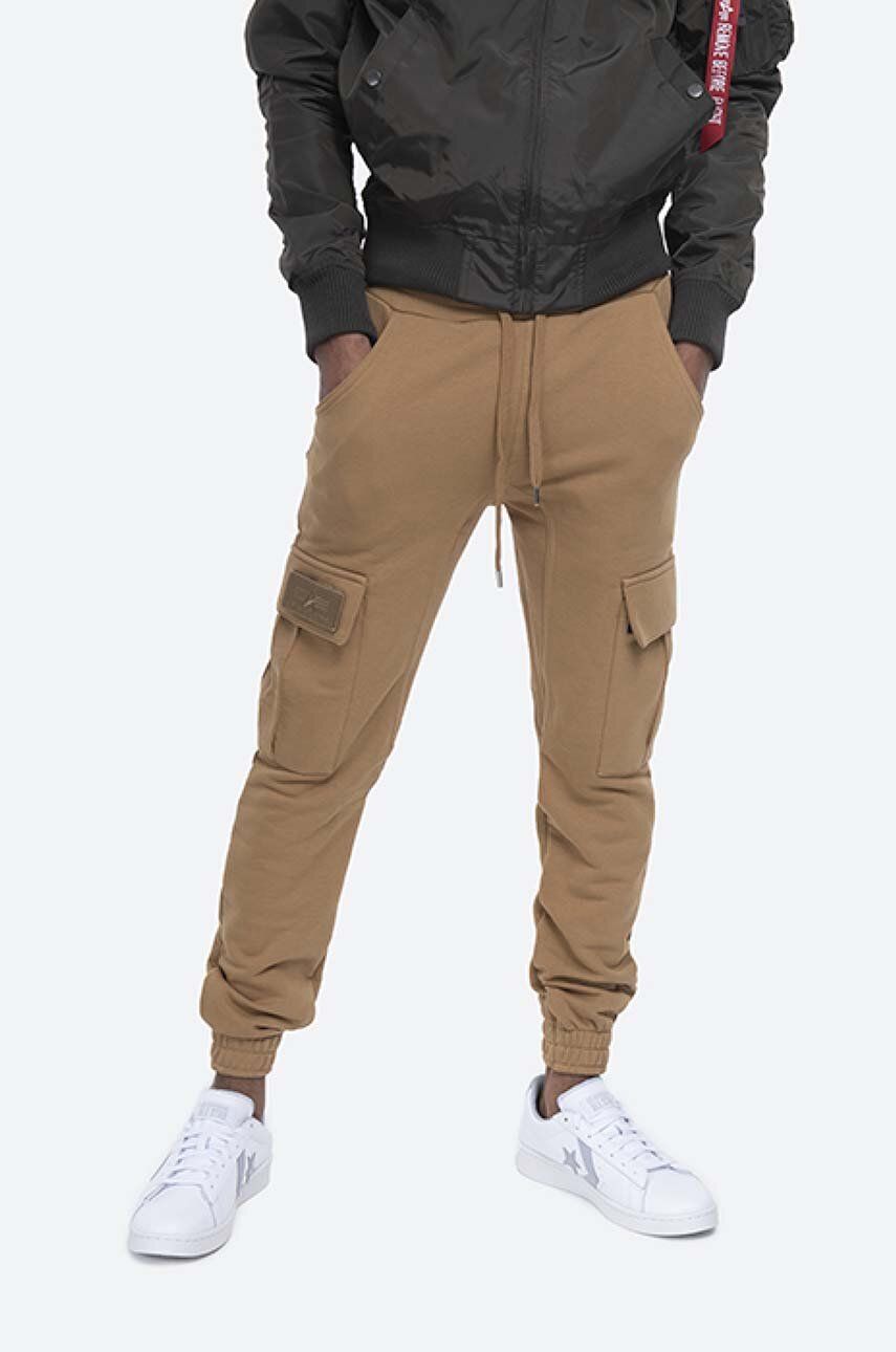 Alpha Industries pantaloni de trening Terry Jogger culoarea maro, cu fason cargo 116204.13-brown