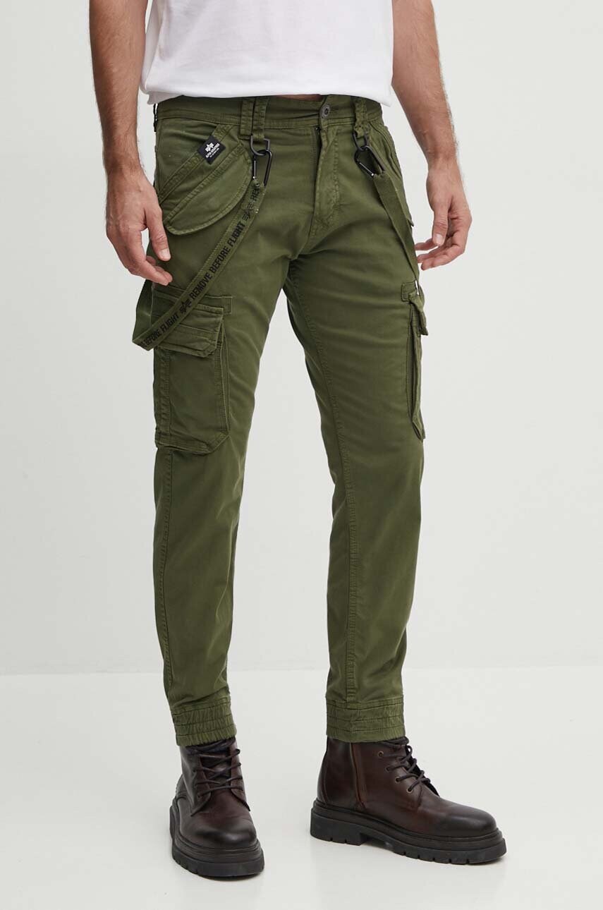 Kalhoty Alpha Industries Utility Pant pánské, zelená barva, ve střihu cargo - zelená -  98 % Ba