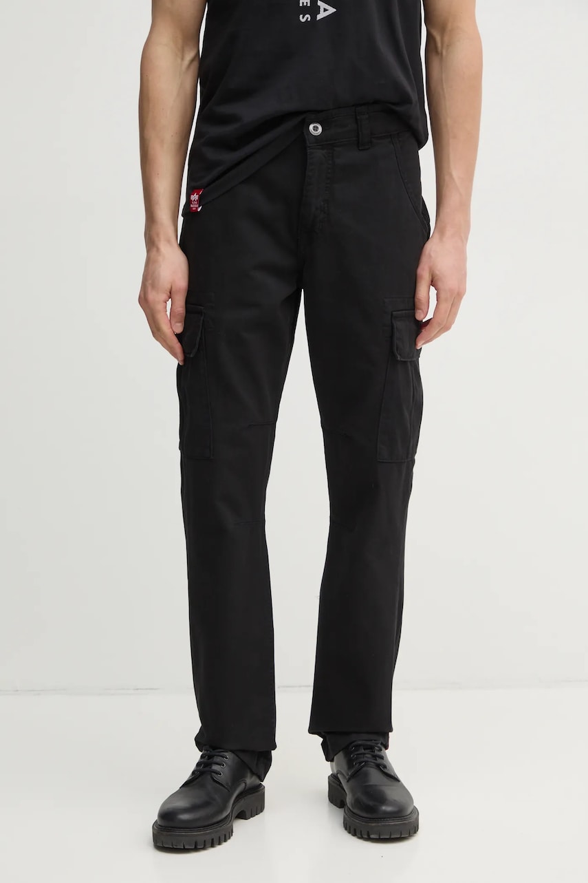 Alpha Industries pantaloni de bumbac Agent Pant culoarea negru, cu fit cargo 158205.03-black