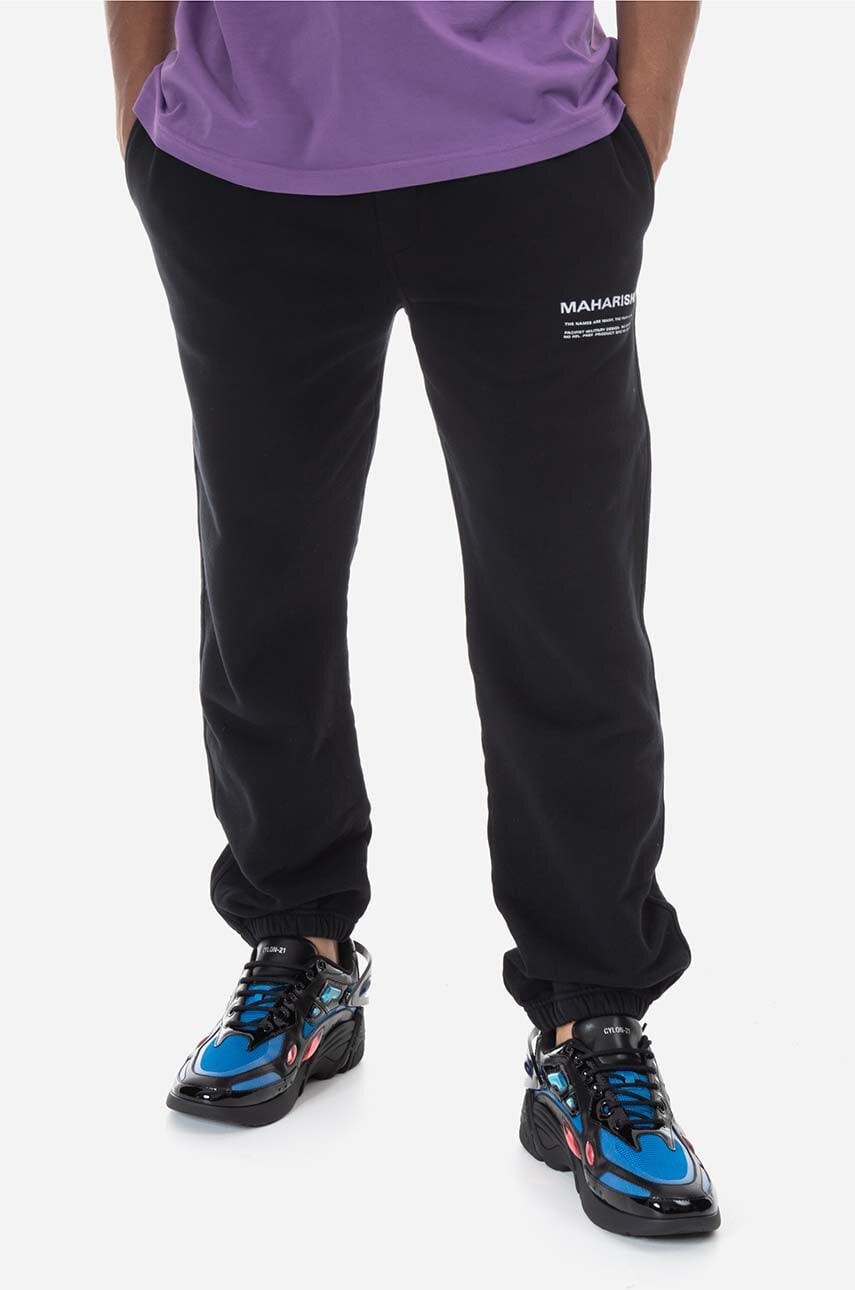 Maharishi pantaloni de trening din bumbac Miltype culoarea negru, cu imprimeu 9916.BLACK-BLACK Maharishi pantaloni de trening din bumbac Miltype culoarea negru, cu imprimeu 9916.BLACK-BLACK
