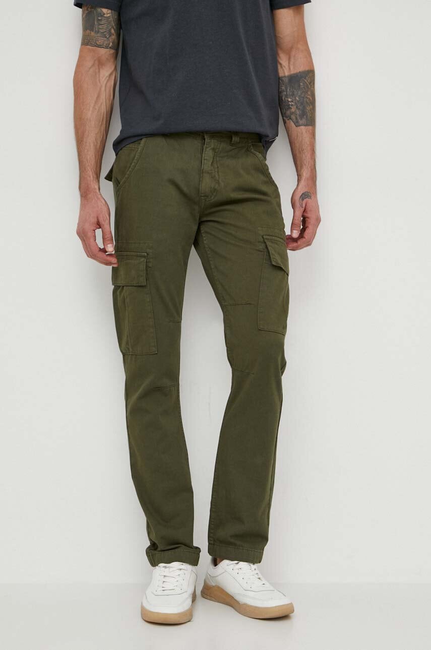 Alpha Industries pantaloni de bumbac Agent Pant culoarea verde, drept 158205.142-green