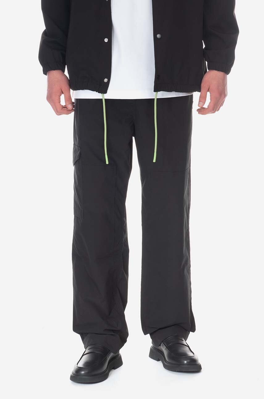 Kalhoty Wood Wood Halsey Crispy Tech Trousers 12245009-1283 BLACK pánské, černá barva, jednoduché