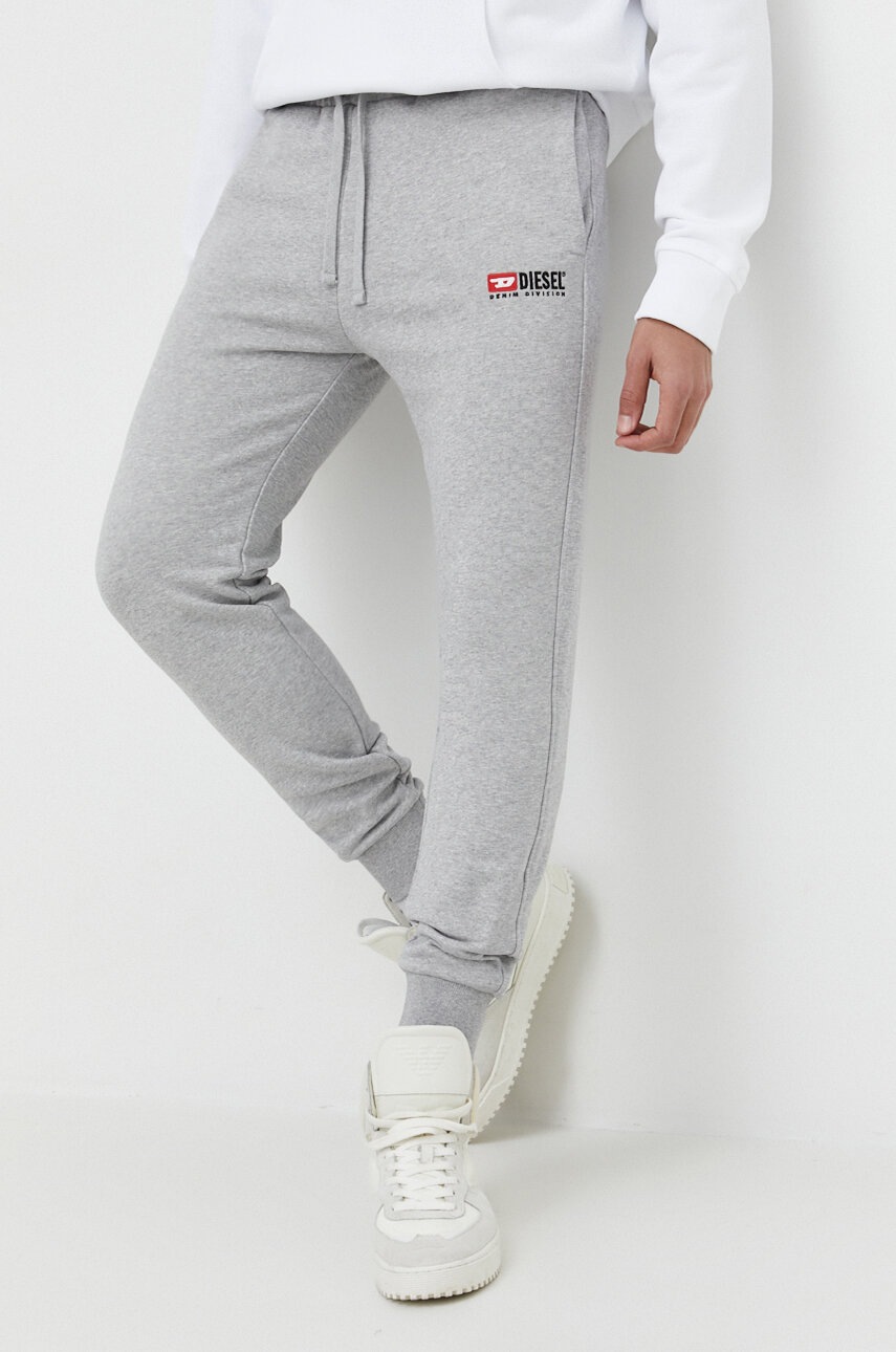 Diesel pantaloni de trening din bumbac culoarea gri, neted