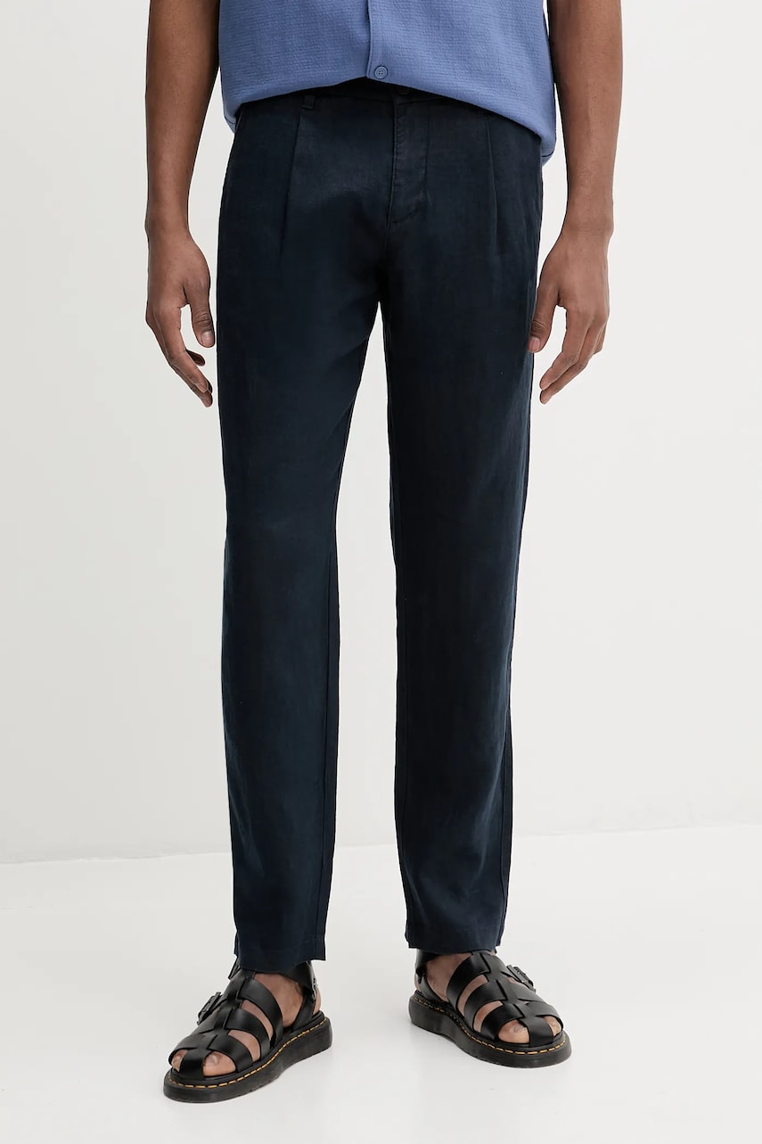 Marc O'Polo pantaloni din in culoarea albastru marin, mulata, M24003910258 Marc O'Polo pantaloni din in culoarea albastru marin, mulata, M24003910258