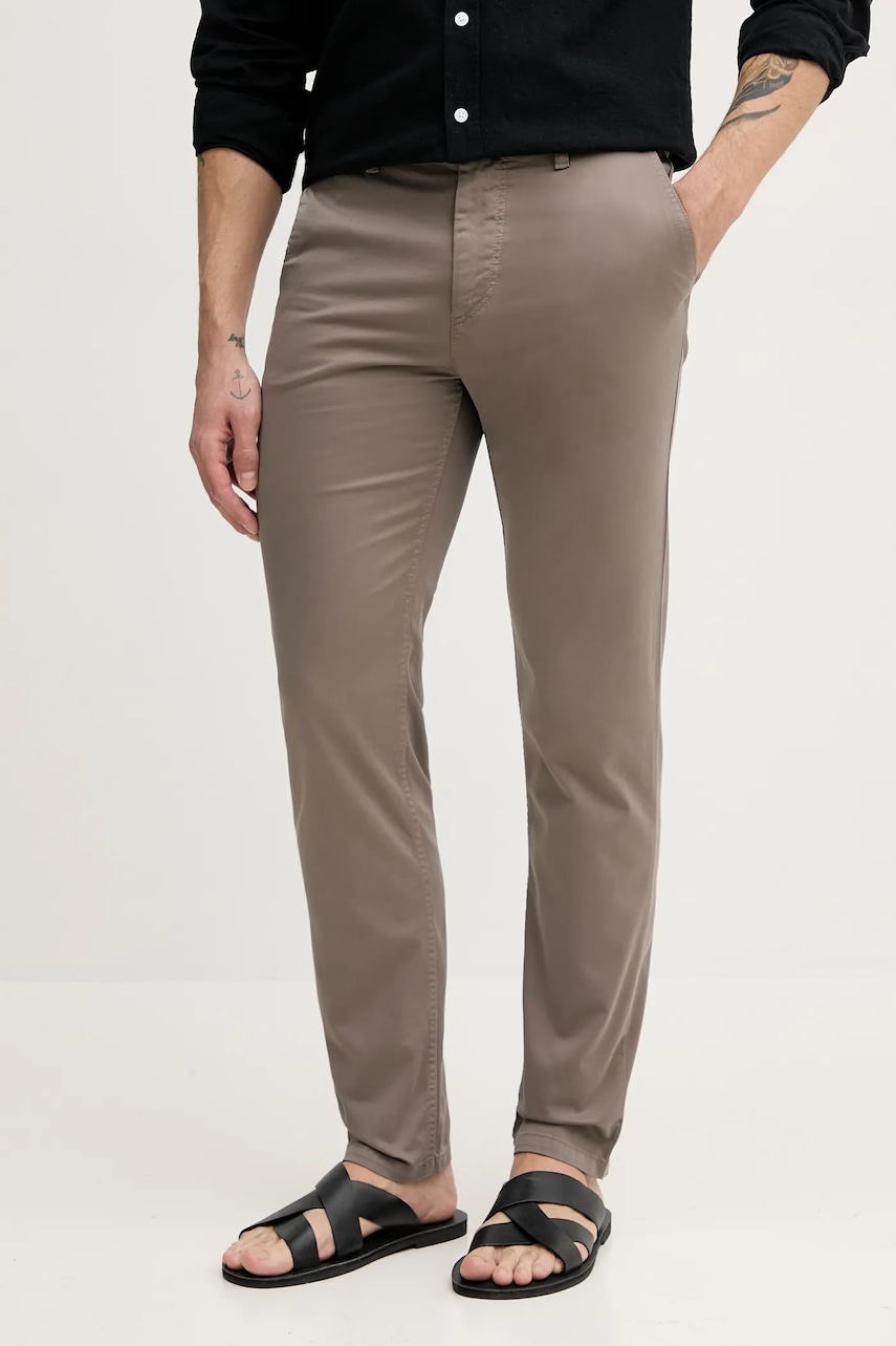 BOSS Orange pantaloni barbati, culoarea bej, cu Fit chinos, 50510917