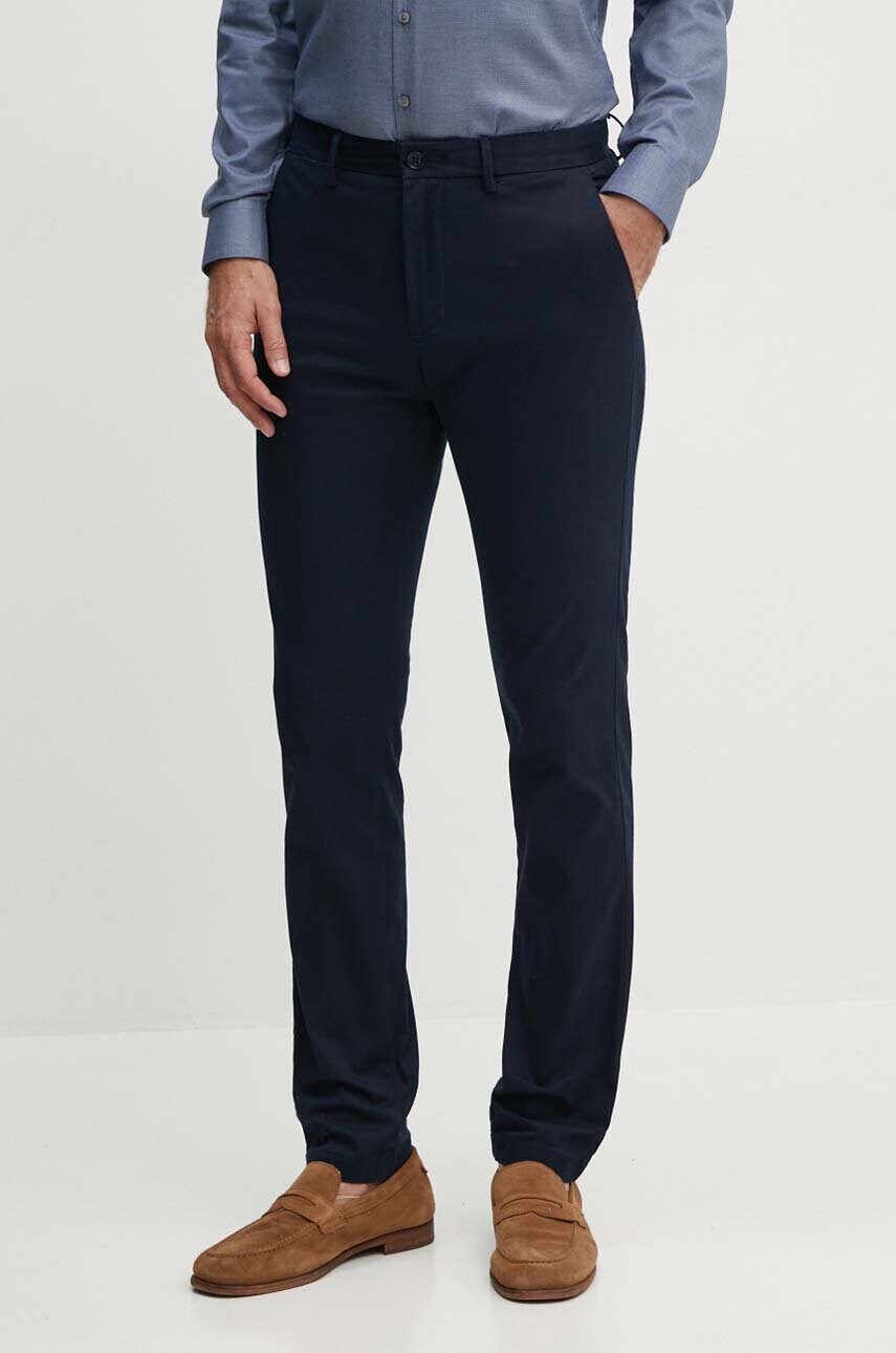 Levně Kalhoty Tommy Hilfiger pánské, tmavomodrá barva, přiléhavé, MW0MW28883