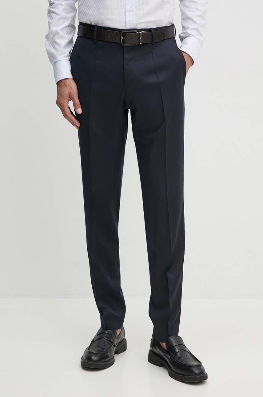 BOSS pantaloni de lana culoarea albastru marin, mulata, 50469174 BOSS pantaloni de lana culoarea albastru marin, mulata, 50469174
