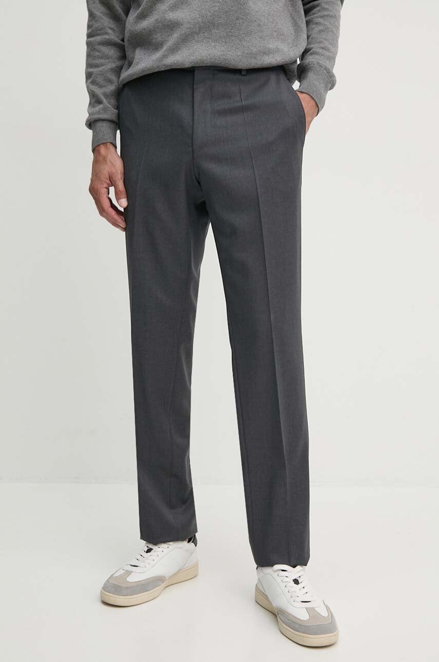 BOSS pantaloni de lana culoarea gri, drept, 50469183