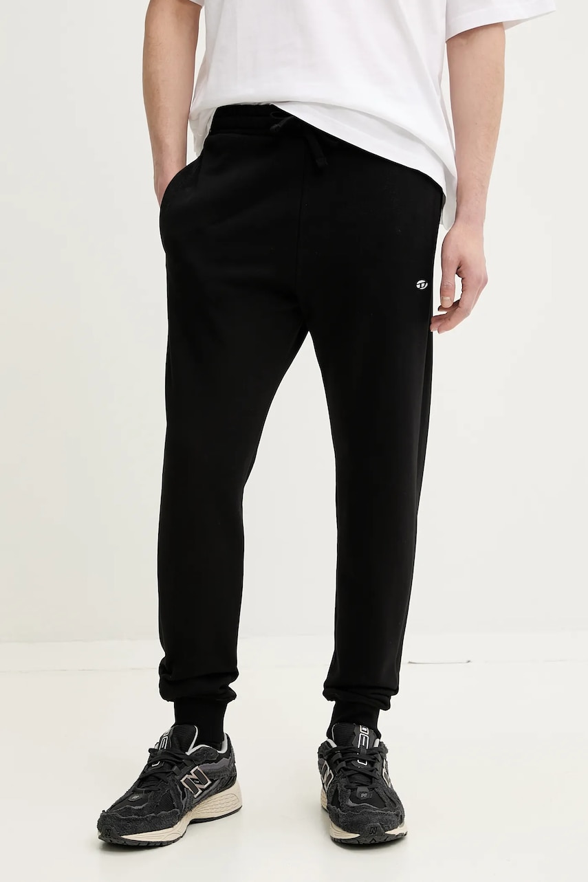 Diesel pantaloni de trening din bumbac P-TARY-DOVAL-PJ TROUSERS barbati, culoarea negru, neted, A15374.0BKAF Diesel pantaloni de trening din bumbac P-TARY-DOVAL-PJ TROUSERS barbati, culoarea negru, neted, A15374.0BKAF