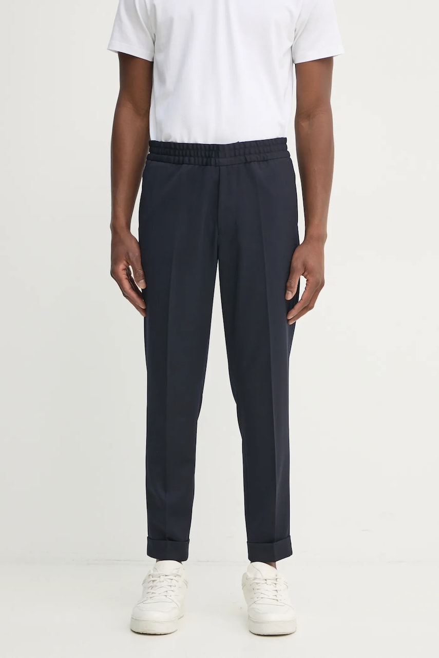 Filippa K pantaloni din lana culoarea albastru marin, drept, 29110 Filippa K pantaloni din lana culoarea albastru marin, drept, 29110