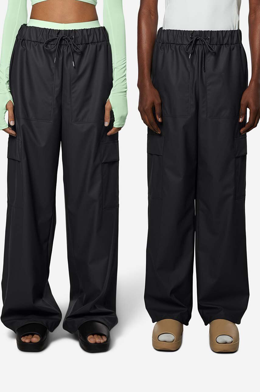 Rains pantaloni impermeabili 18990 SAND culoarea negru, lat, high waist 18990-SAND.