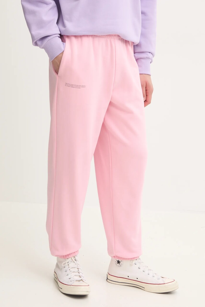 Pangaia pantaloni de trening din bumbac culoarea roz, neted