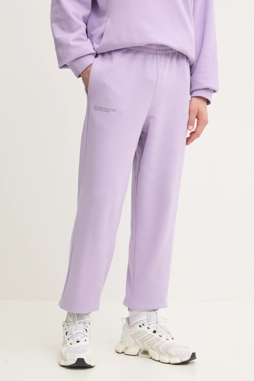 Pangaia pantaloni de trening din bumbac culoarea violet, neted