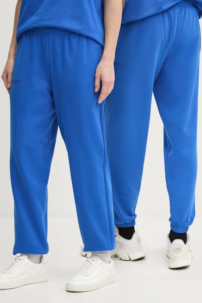 Pangaia pantaloni de trening din bumbac culoarea albastru marin, neted