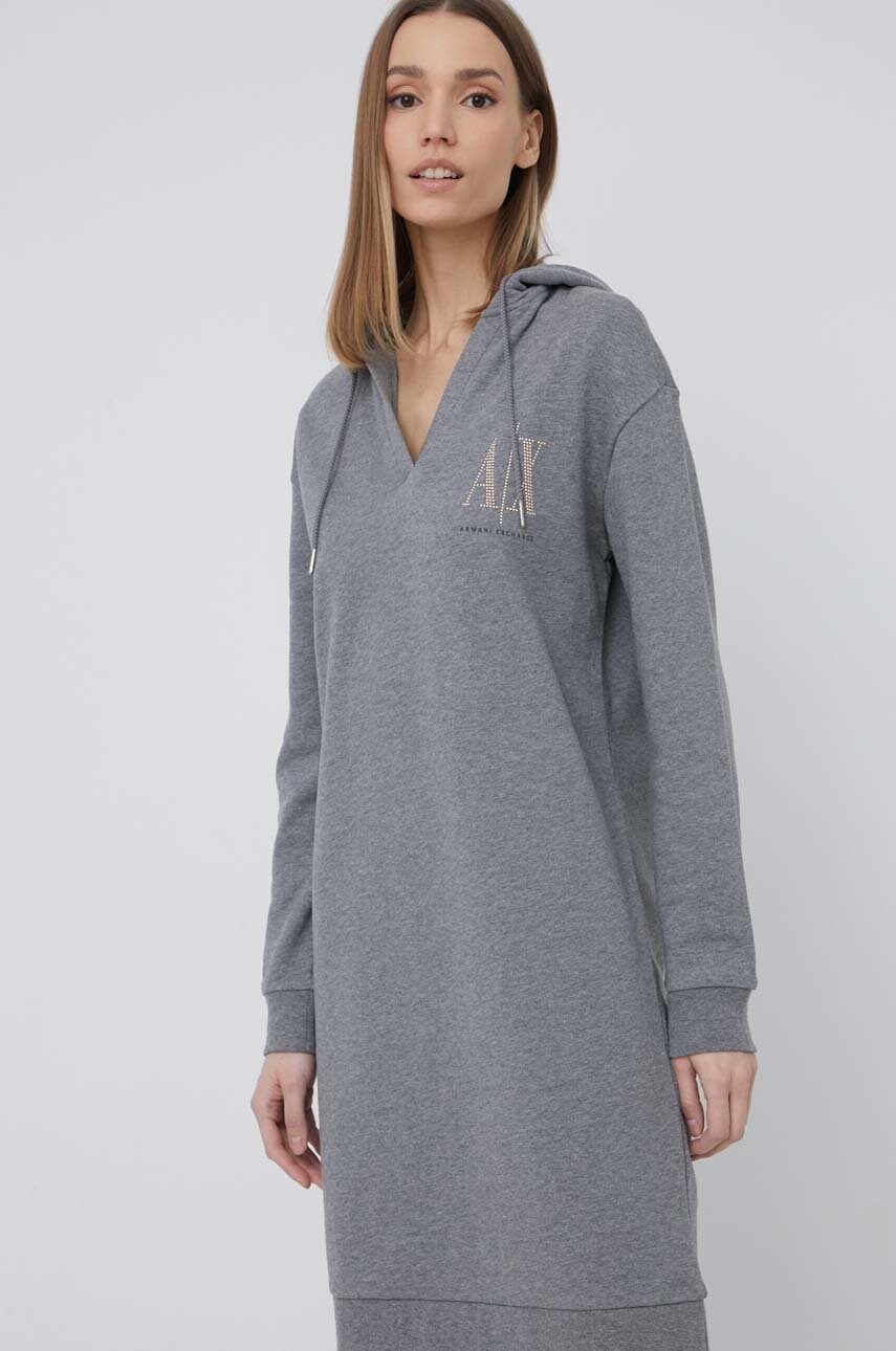Armani exchange rochie din bumbac culoarea gri, mini, oversize