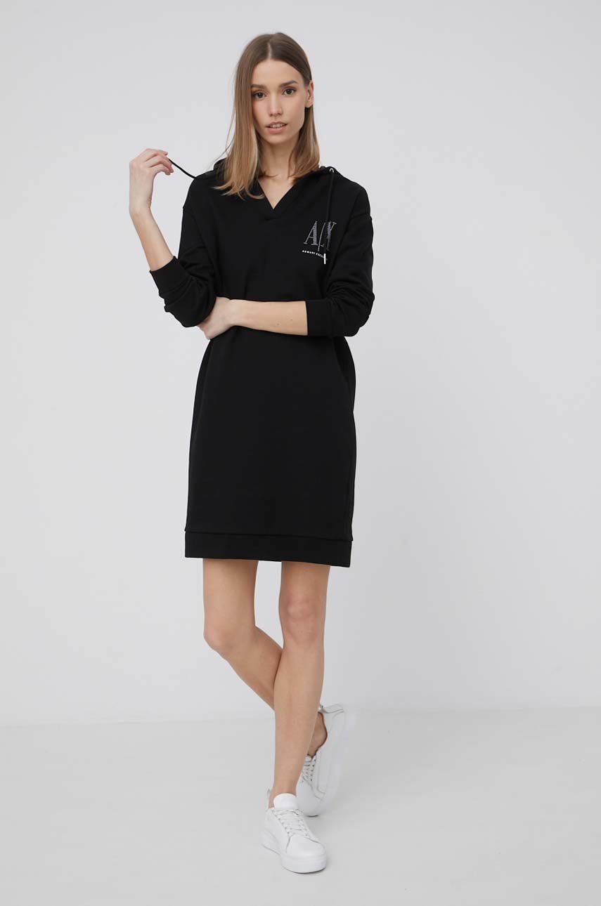 Armani Exchange rochie din bumbac culoarea negru, mini, oversize answear.ro