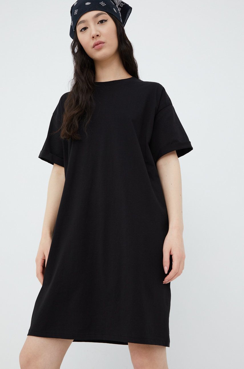Pieces sukienka bawełniana kolor czarny mini prosta