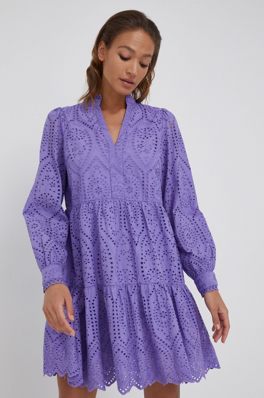 Y.A.S rochie din bumbac culoarea violet, mini, evazati answear.ro