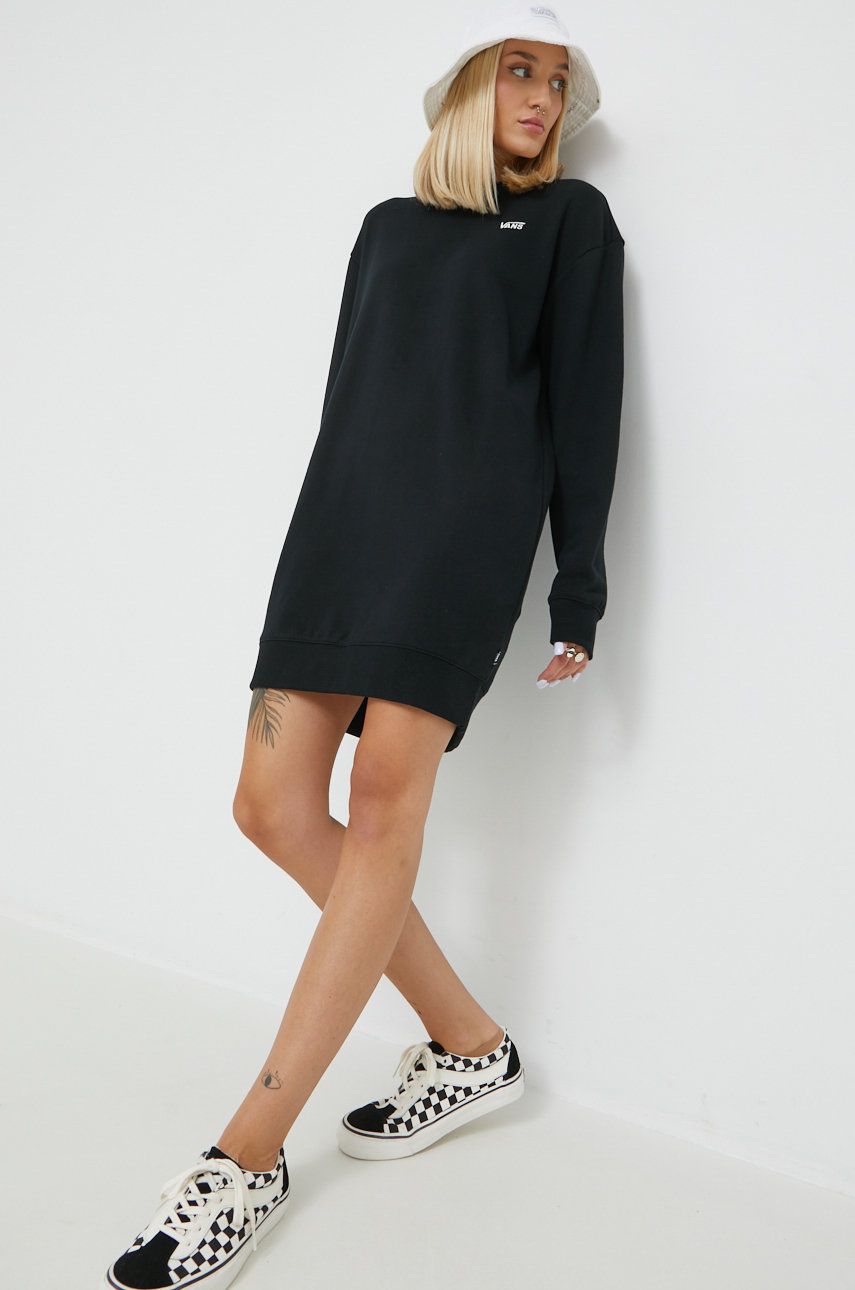 Šaty Vans černá barva, mini, oversize - černá -  84% Bavlna