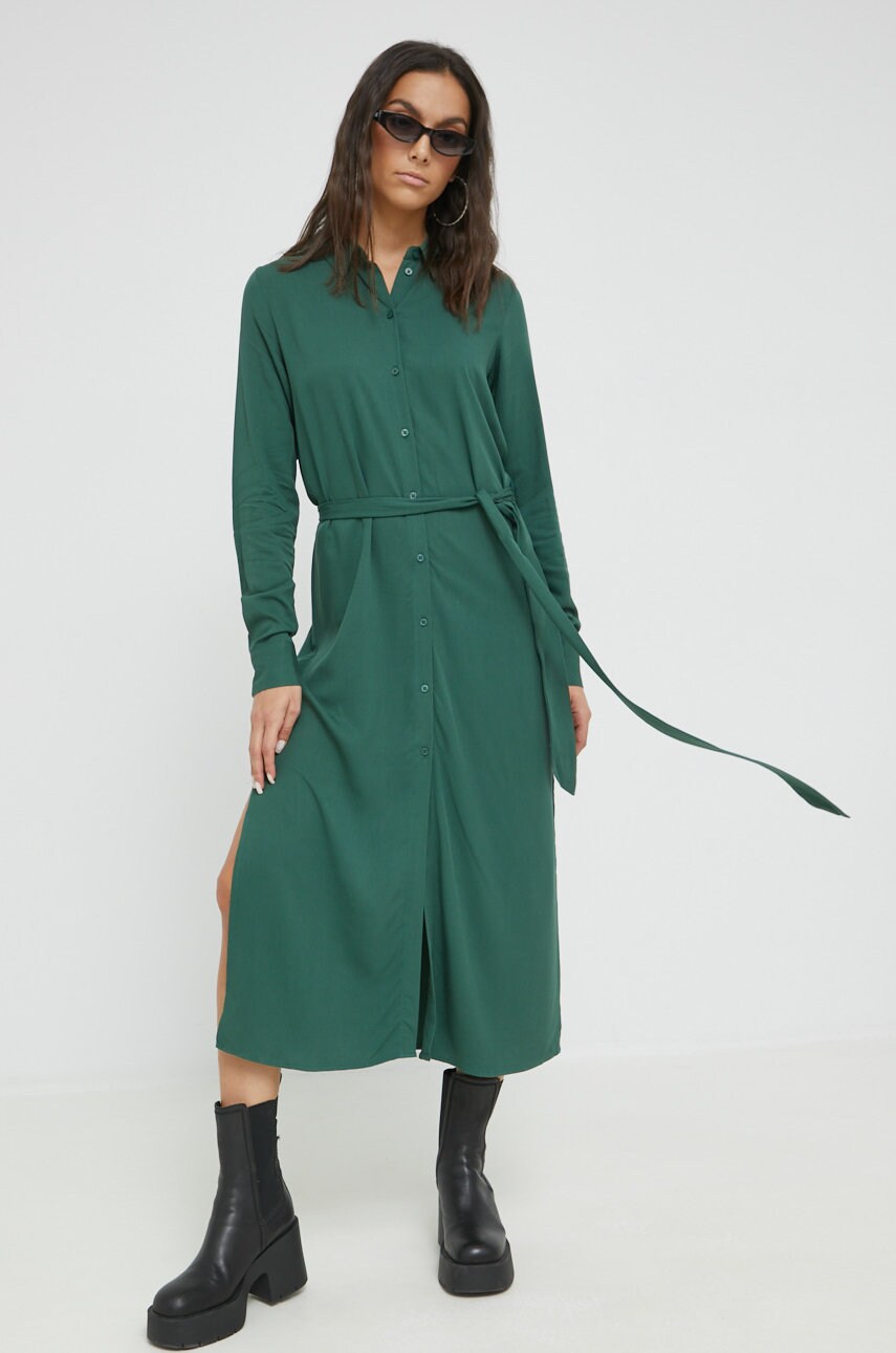 Vila rochie culoarea verde, midi, drept