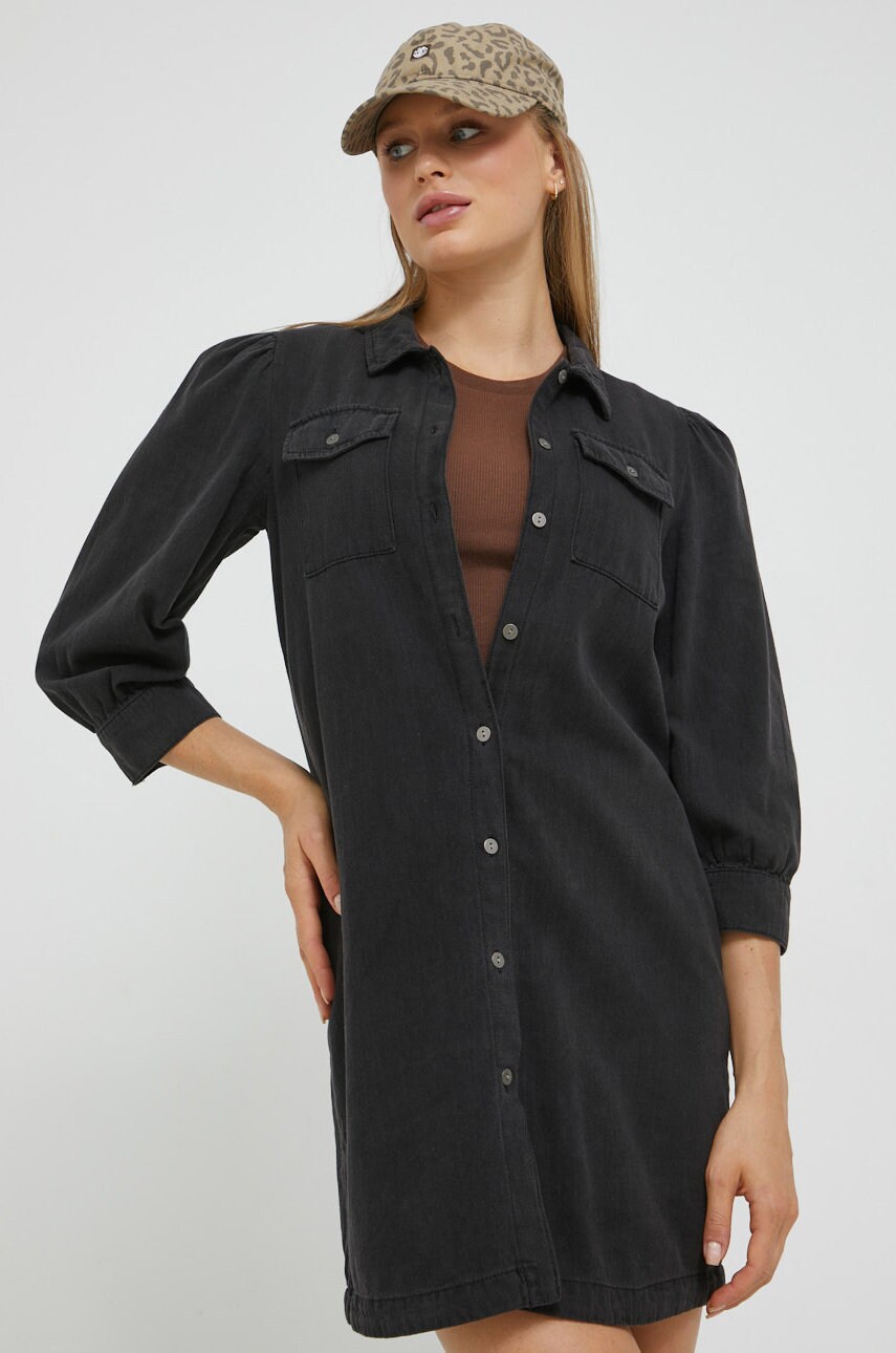 Only rochie din bumbac culoarea negru, midi, drept