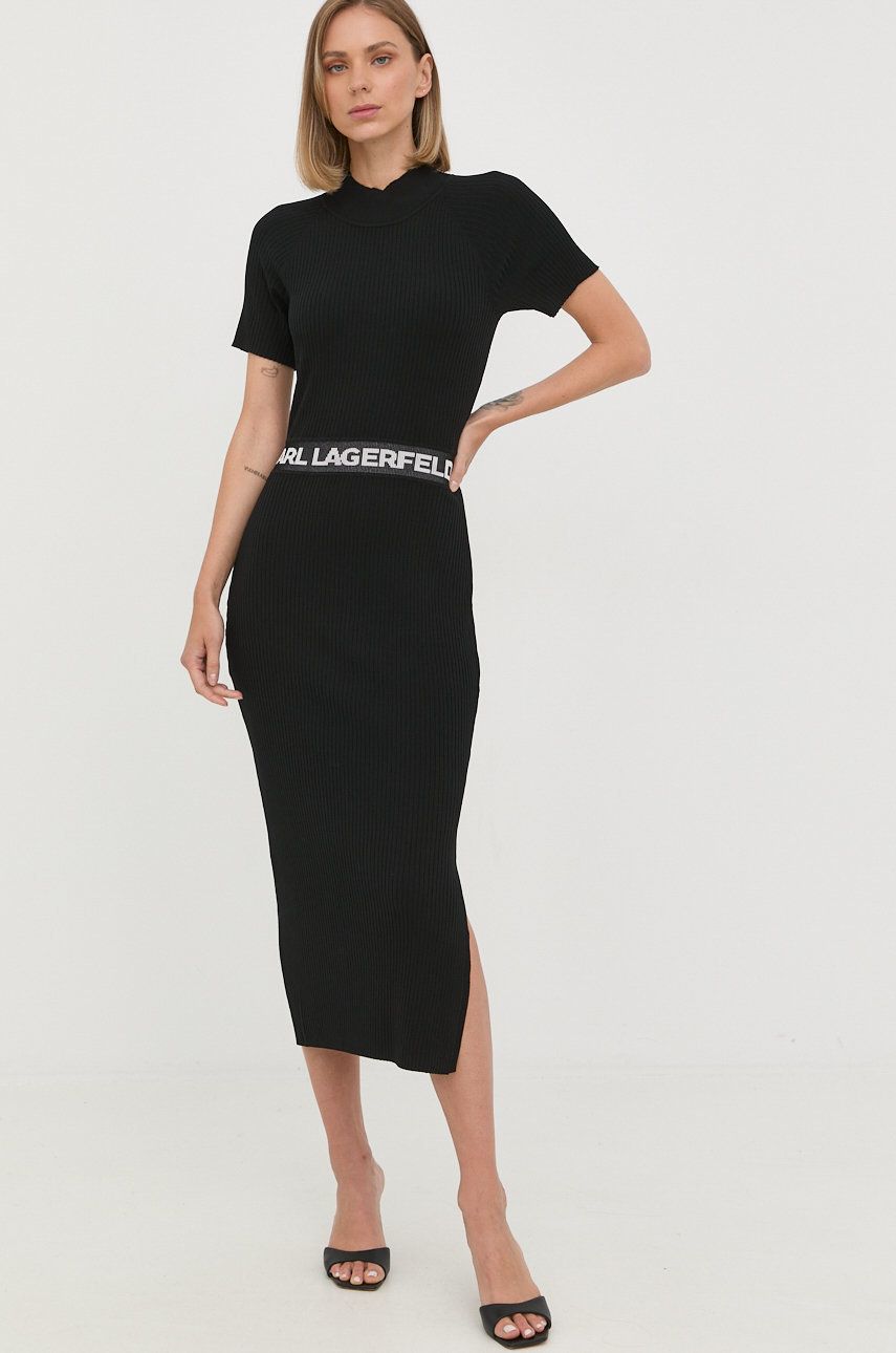 Karl Lagerfeld rochie culoarea negru, midi, mulata answear.ro