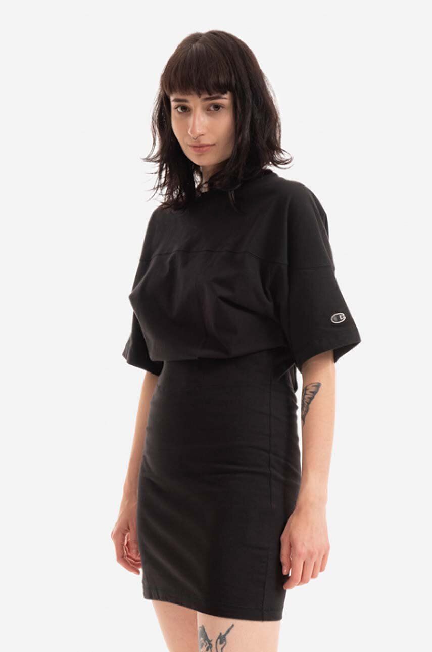 Bavlněné šaty Champion černá barva, mini, 115143-KK001 - černá -  100 % Organická bavlna
