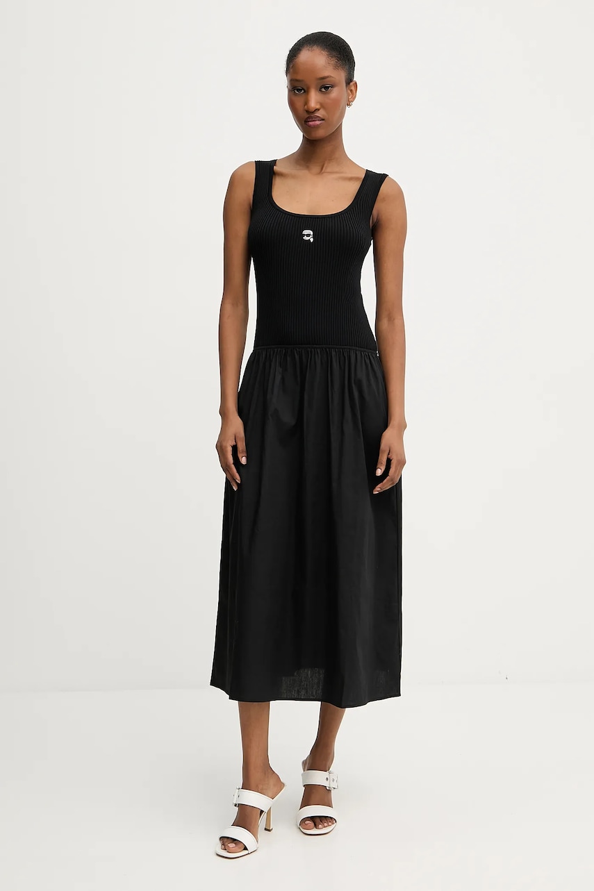 Karl Lagerfeld rochie culoarea negru, midi, evazați, A3W13037