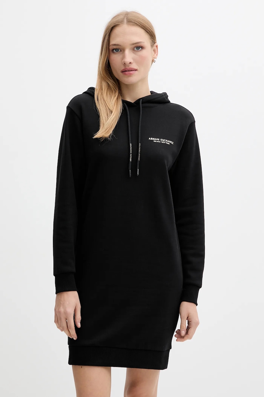 Armani Exchange rochie din bumbac culoarea negru, mini, drept, XW001453 AF10830