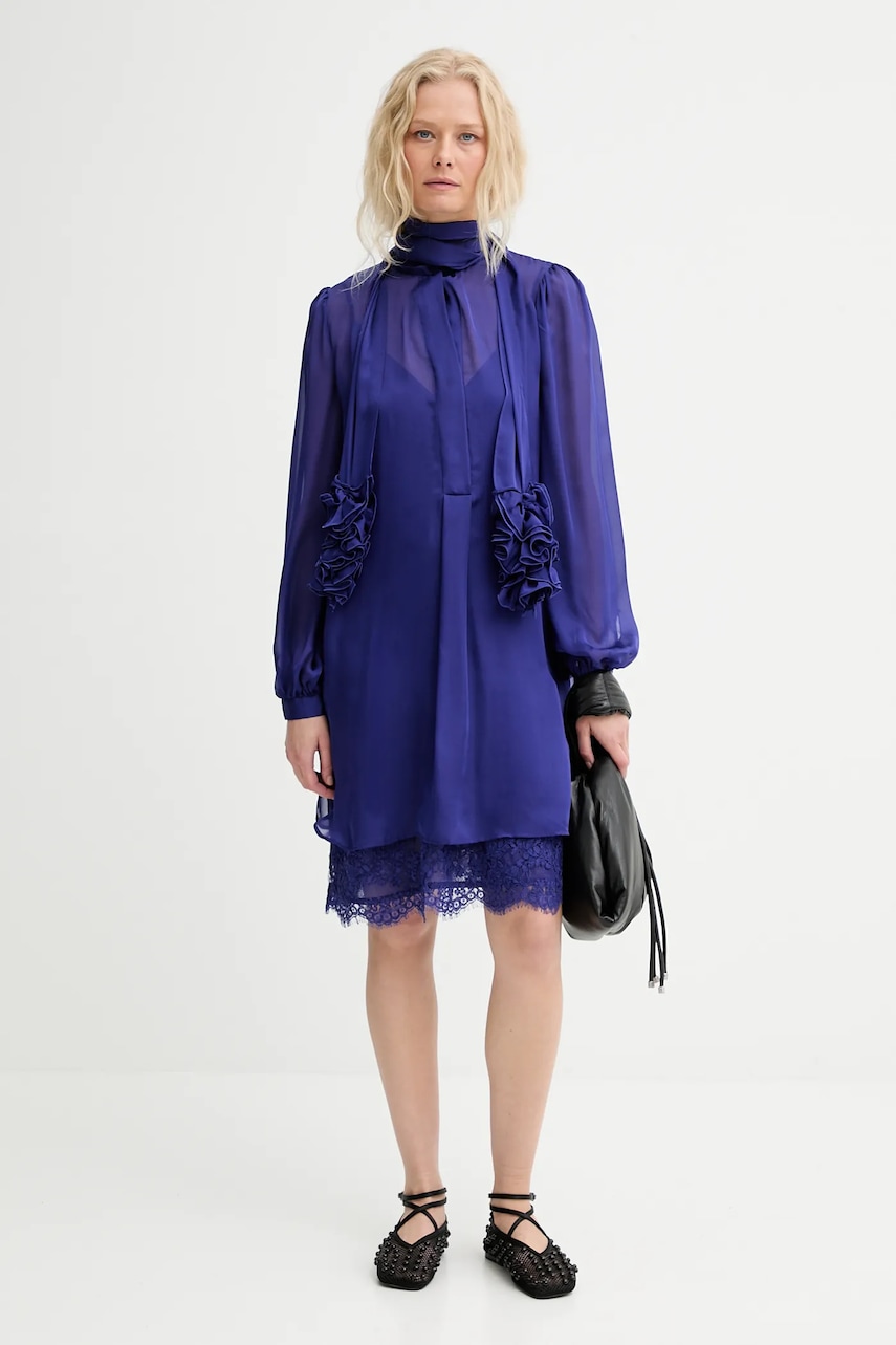 Renewed rochie de mătase creative upcycling culoarea violet, mini, evazati, Renewed INTU x Answear