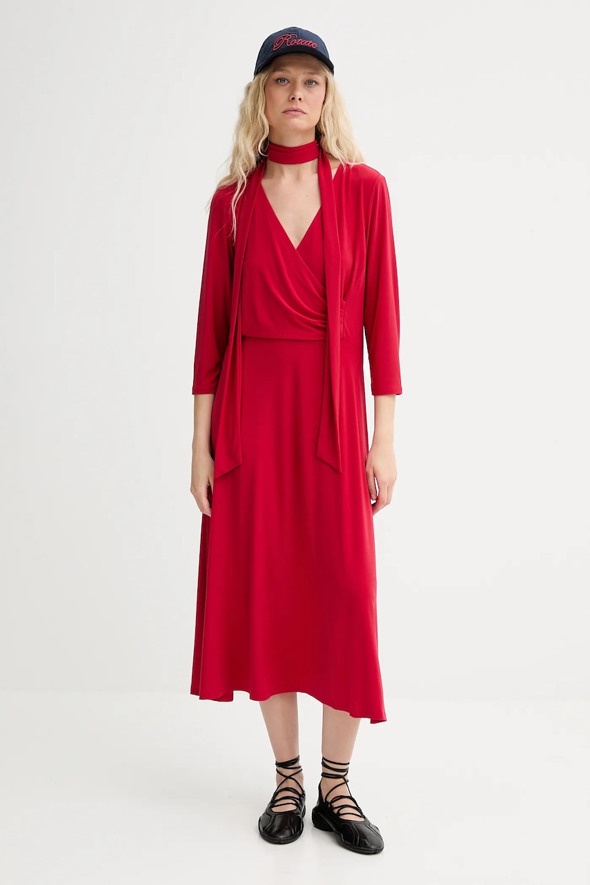 Renewed rochie din in creative upcycling culoarea rosu, midi, evazati, Renewed INTU x Answear