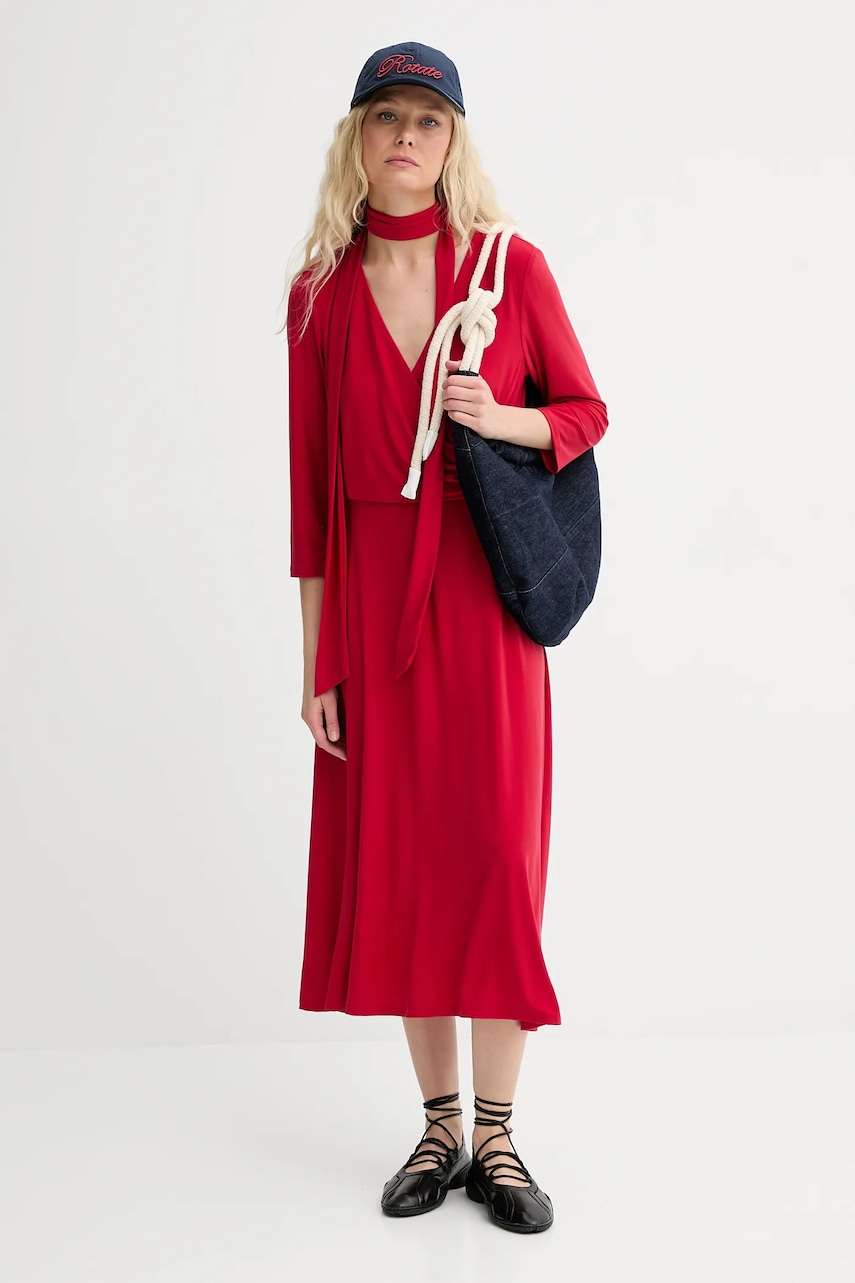 Льняна сукня Renewed creative upcycling колір червоний midi розкльошена Renewed INTU x Answear