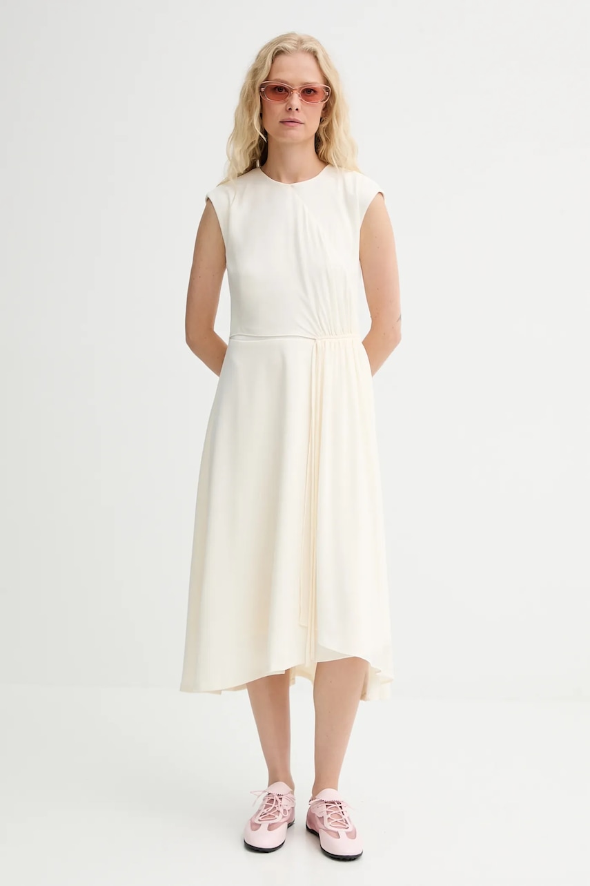 Renewed rochie creative upcycling culoarea bej, midi, evazati, Renewed INTU x Answear