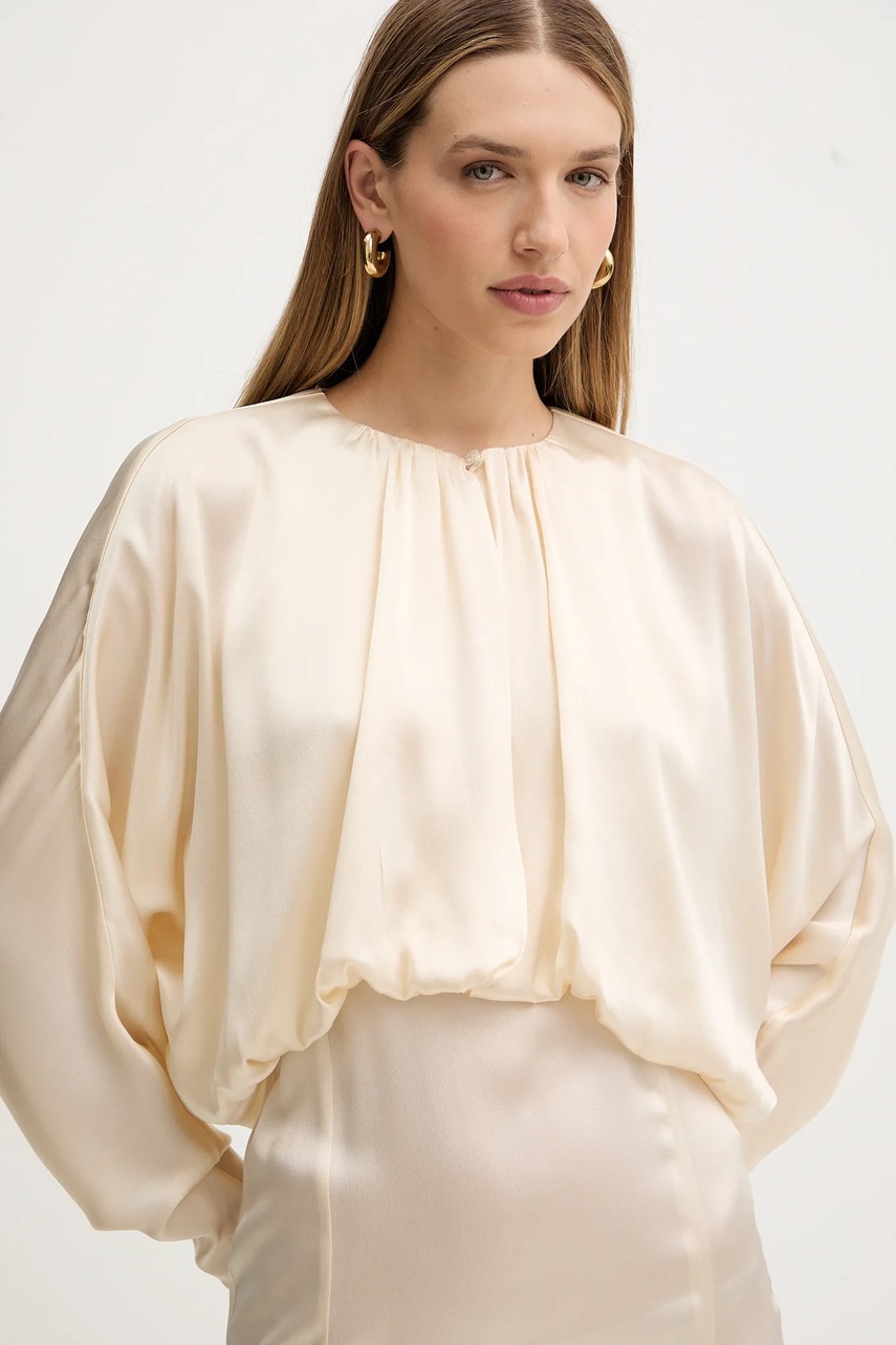 Сукня з додаванням шовку Twinset колір бежевий maxi розкльошена 252TS2200