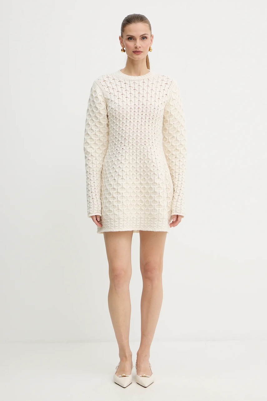 Levně Vlněné šaty Twinset béžová barva, mini, 252TS3160