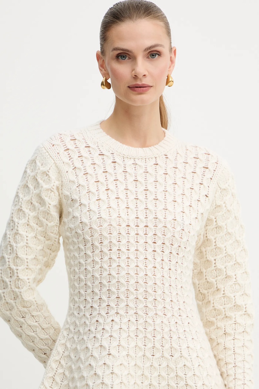 Вовняна сукня Twinset колір бежевий mini розкльошена 252TS3160