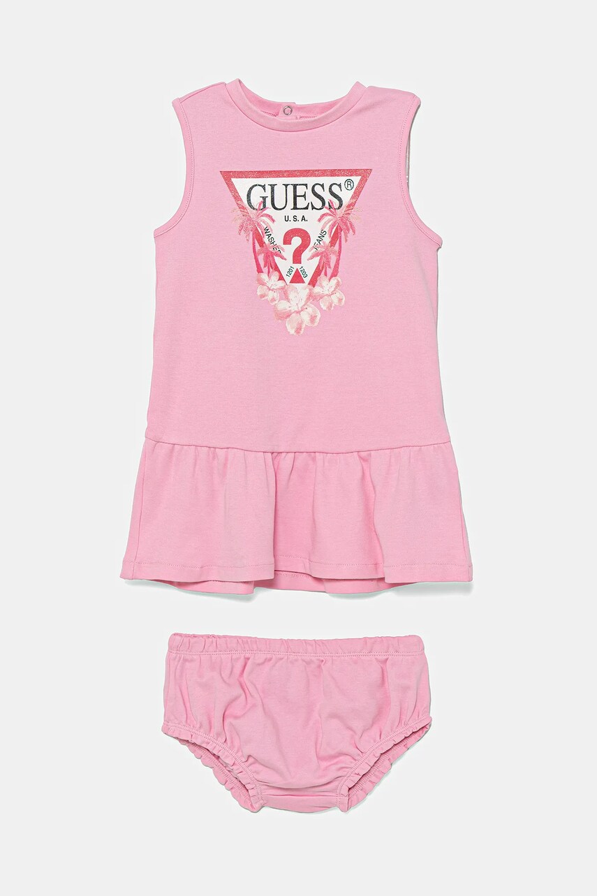 Levně Dětské bavlněné šaty Guess růžová barva, mini, A4GK18 KA6W4