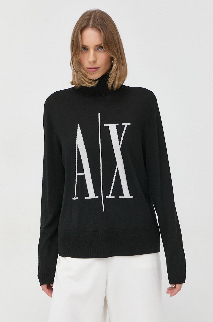 Armani Exchange pulover de lana femei, culoarea negru, light, cu guler answear.ro imagine promotii 2022